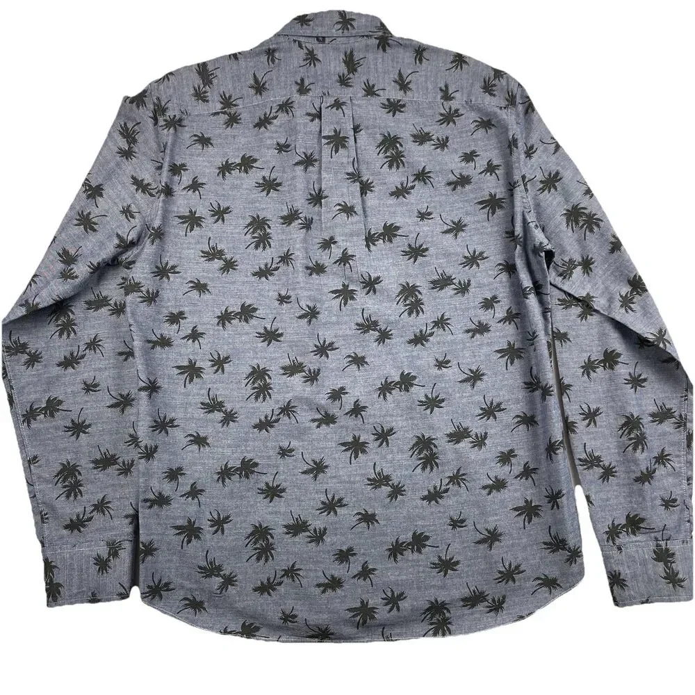 Mens J. Crew Slim Long Sleeve Button Up Shirt Palm Tree Dark Gray/Black-L